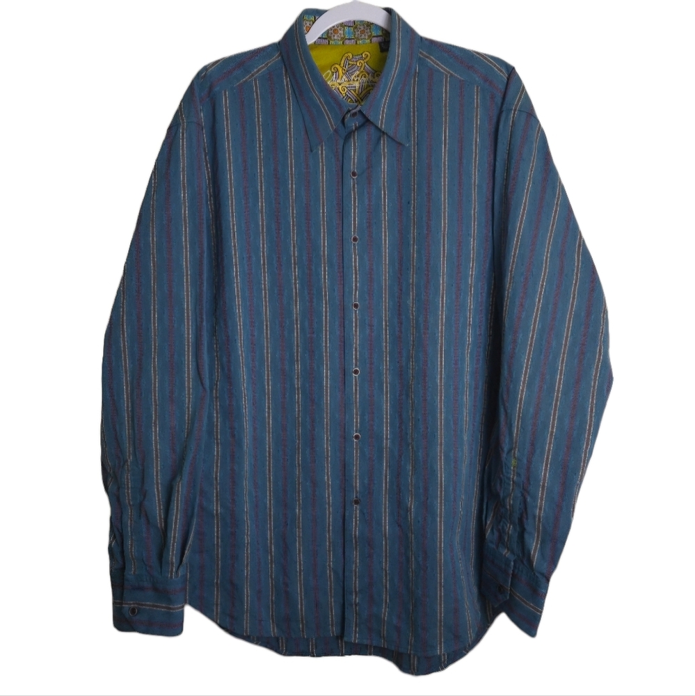 ROBERT GRAHAM Button-Up Blue Jacquard Dress Shirts XL‎